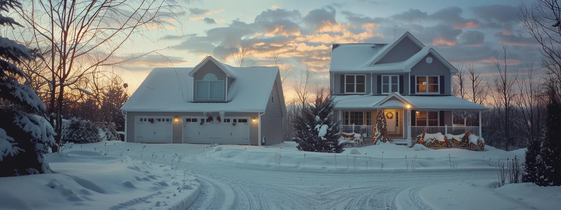 a sparkling clean house standing out against a pristine white winter backdrop, increasing curb appeal and property value. a sparkling clean house standing out against a pristine white winter backdrop, increasing curb appeal and property value.