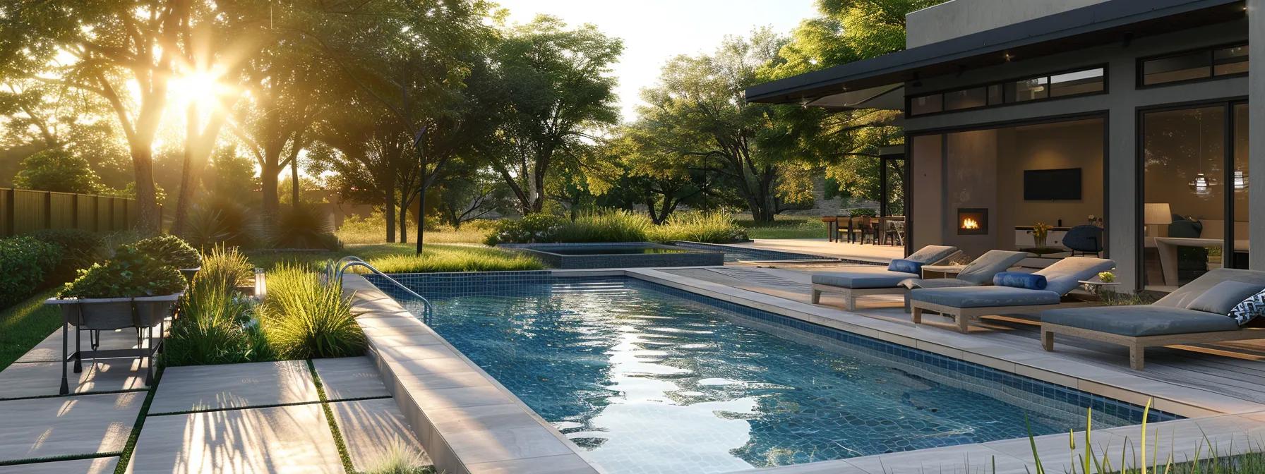 a sparkling saltwater pool glimmers under the bright afternoon sun in a modern backyard, surrounded by a sleek patio area where a family enjoys their day, highlighting the pool's advanced electrolysis system in a vibrant and inviting setting. a sparkling saltwater pool glimmers under the bright afternoon sun in a modern backyard, surrounded by a sleek patio area where a family enjoys their day, highlighting the pool's advanced electrolysis system in a vibrant and inviting setting.