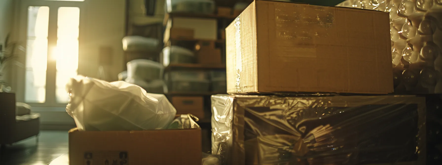 a stack of sturdy moving boxes and bubble wrap, ready for packing day. a stack of sturdy moving boxes and bubble wrap, ready for packing day.