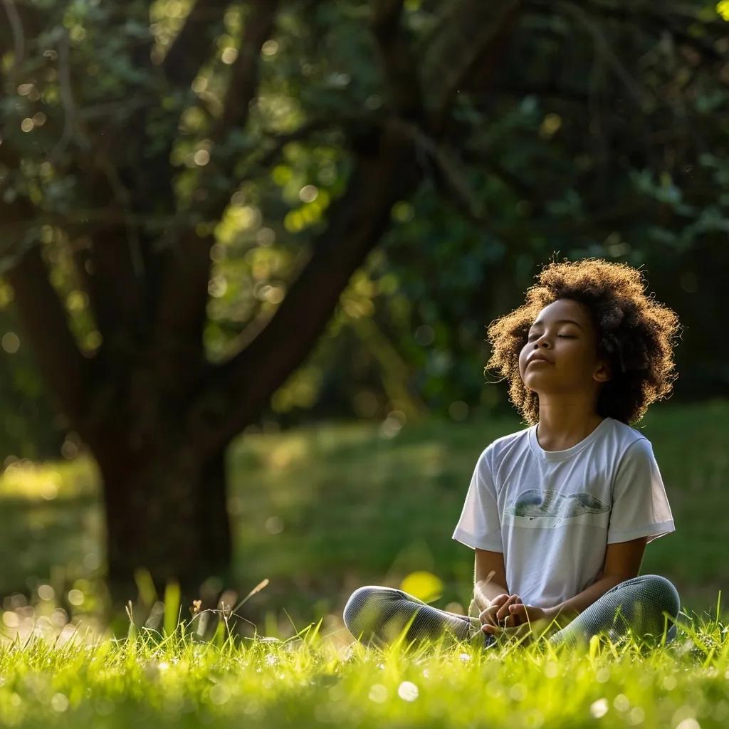 Student practicing mindfulness in a park, illustrating stress reduction techniques