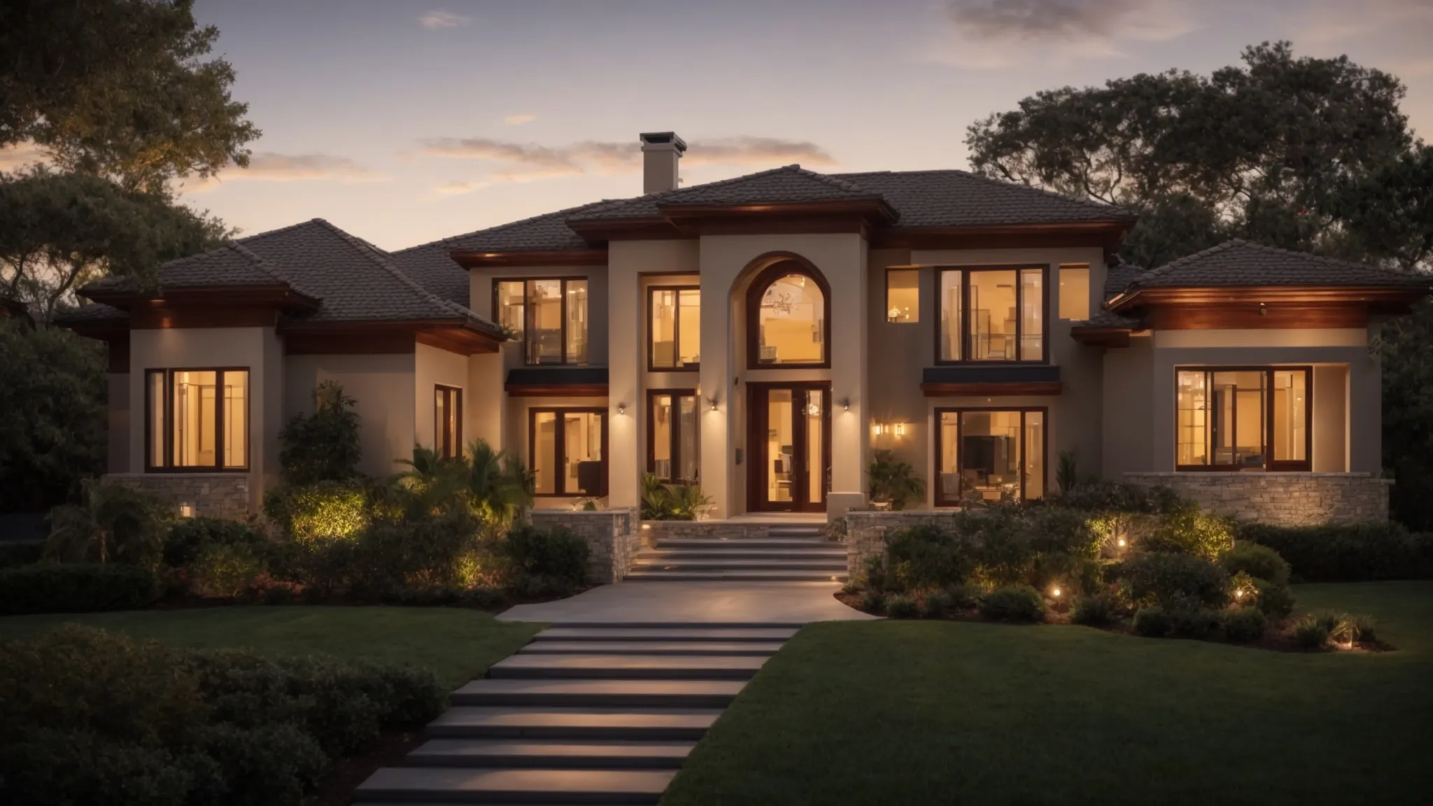 a stunning custom home stands proudly against a golden sunset, showcasing elegant architectural details and vibrant landscaping that reflect the perfect balance between affordability and luxury. a stunning custom home stands proudly against a golden sunset, showcasing elegant architectural details and vibrant landscaping that reflect the perfect balance between affordability and luxury.