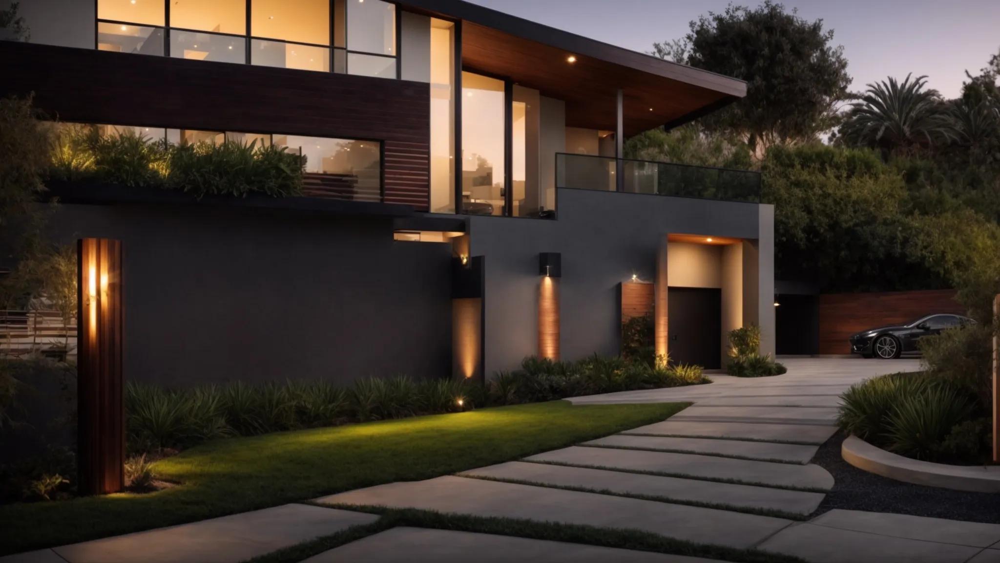 a stunning residential driveway in san diego showcases a sleek, custom asphalt design that beautifully complements the modern home, highlighting the blend of aesthetic appeal and functionality amidst an inviting urban setting.