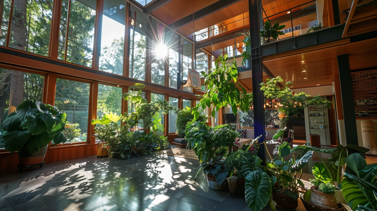 a stunning, sunlit modern home showcases expansive high-efficiency windows and lush greenery, symbolizing a harmonious blend of sustainability and comfort in energy-efficient living. a stunning, sunlit modern home showcases expansive high-efficiency windows and lush greenery, symbolizing a harmonious blend of sustainability and comfort in energy-efficient living.
