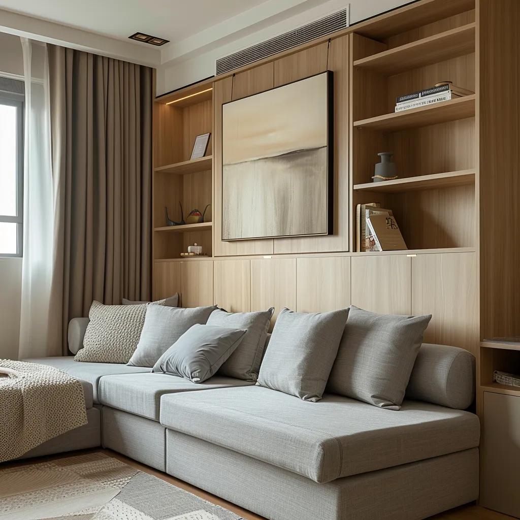 Interior of a 3-bedroom home highlighting space-saving design with multi-functional furniture Interior of a 3-bedroom home highlighting space-saving design with multi-functional furniture