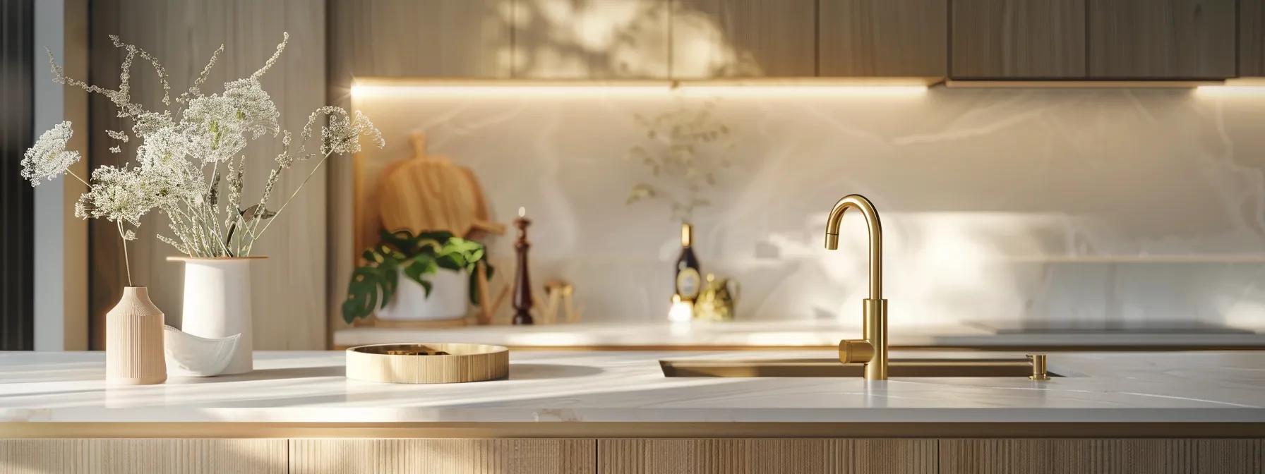a stylish, contemporary kitchen interior showcasing an elegant brushed brass tapware installation, accented by sleek cabinetry and minimalist decor, reflecting the modern yet timeless appeal favoured by homeowners in coastal communities. a stylish, contemporary kitchen interior showcasing an elegant brushed brass tapware installation, accented by sleek cabinetry and minimalist decor, reflecting the modern yet timeless appeal favoured by homeowners in coastal communities.