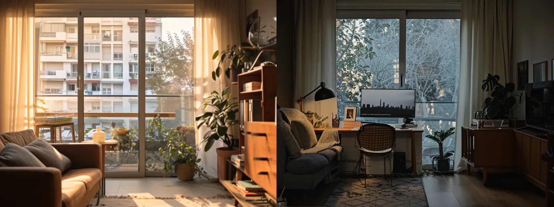 a stylish living room seamlessly transforms into a functional home office, showcasing the versatility of multifunctional spaces. a stylish living room seamlessly transforms into a functional home office, showcasing the versatility of multifunctional spaces.