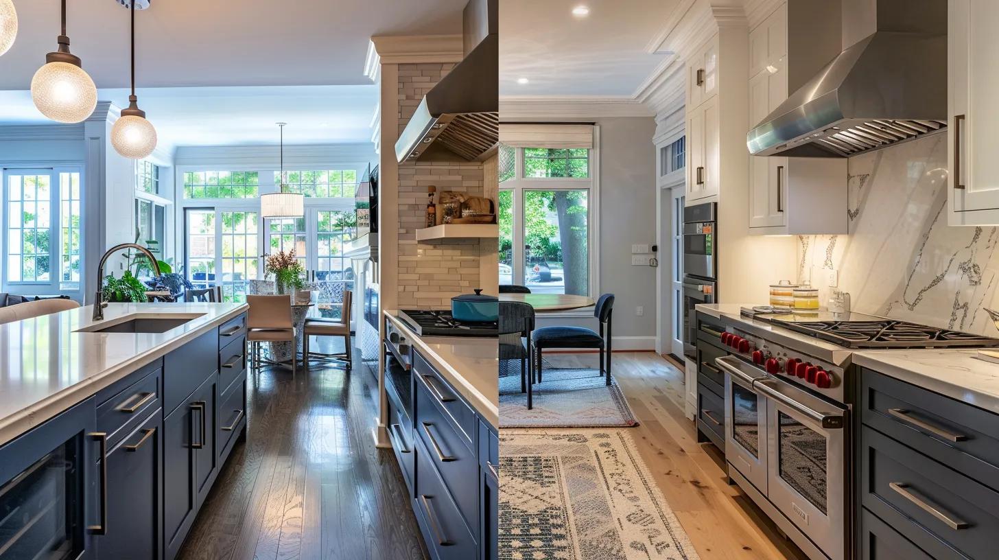 a stylish modern kitchen in the midst of a remodel showcases sleek, minimalist cabinetry and innovative storage solutions, highlighted by soft, ambient lighting that emphasizes the room's contemporary design. a stylish modern kitchen in the midst of a remodel showcases sleek, minimalist cabinetry and innovative storage solutions, highlighted by soft, ambient lighting that emphasizes the room's contemporary design.