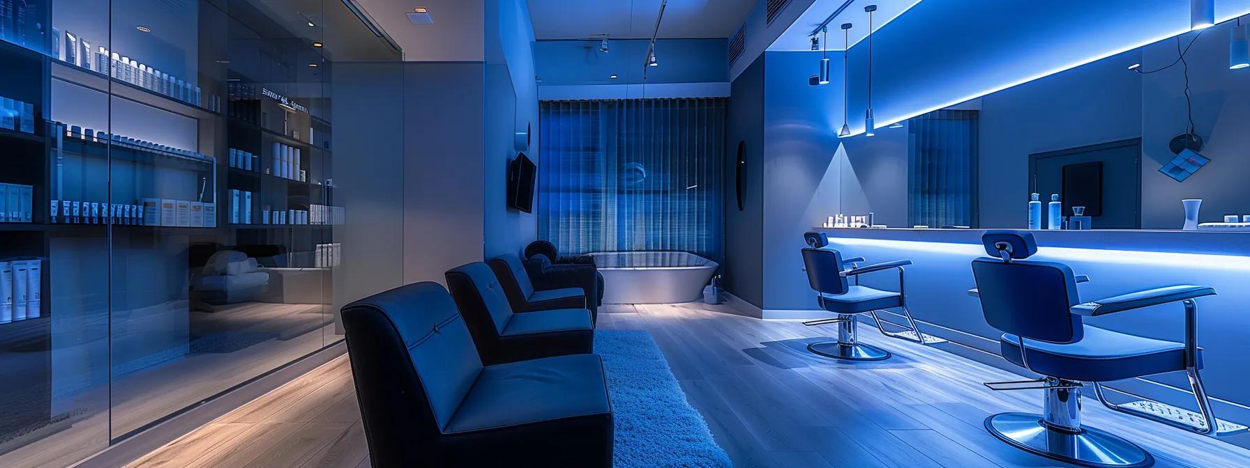 a stylish, modern salon interior in queens showcases a sleek waxing station equipped with elegant tools and a calming atmosphere, emphasizing professional male waxing services designed for comfort and skin health.