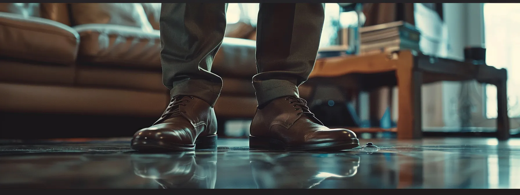 a stylish pair of leather stacked pants paired with sleek dress shoes for a polished and sophisticated look. a stylish pair of leather stacked pants paired with sleek dress shoes for a polished and sophisticated look.