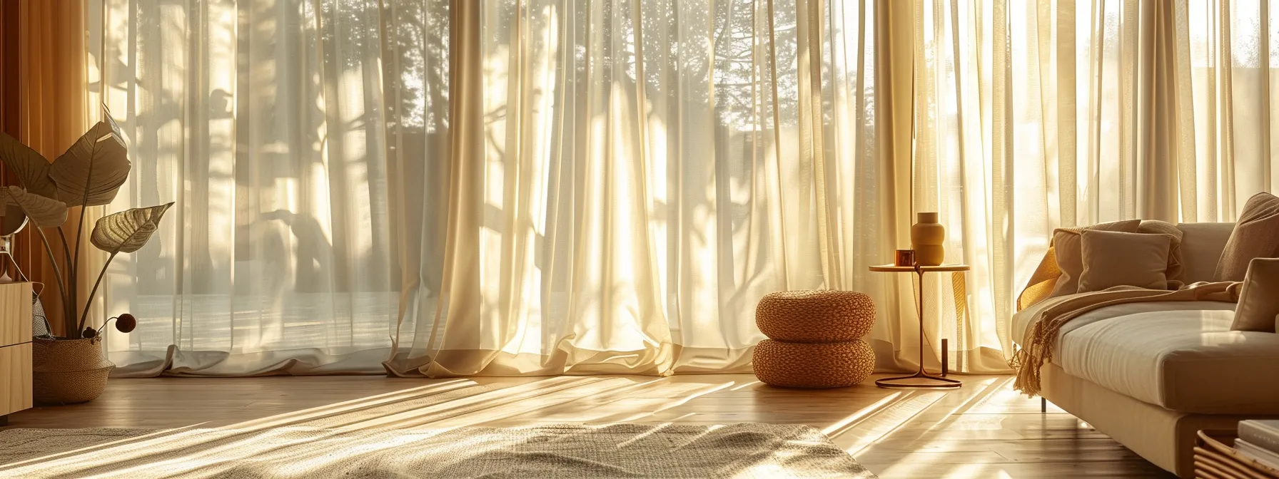 a sunlight-filled living room with elegant linen curtains cascading down in soft folds, paired with sleek metallic rods and stylish accessories for a sophisticated look. a sunlight-filled living room with elegant linen curtains cascading down in soft folds, paired with sleek metallic rods and stylish accessories for a sophisticated look.