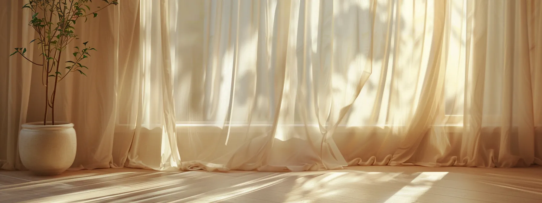 a sunlit room with elegant linen curtains flowing gently in the breeze, creating a minimalist and eco-friendly ambiance. a sunlit room with elegant linen curtains flowing gently in the breeze, creating a minimalist and eco-friendly ambiance.