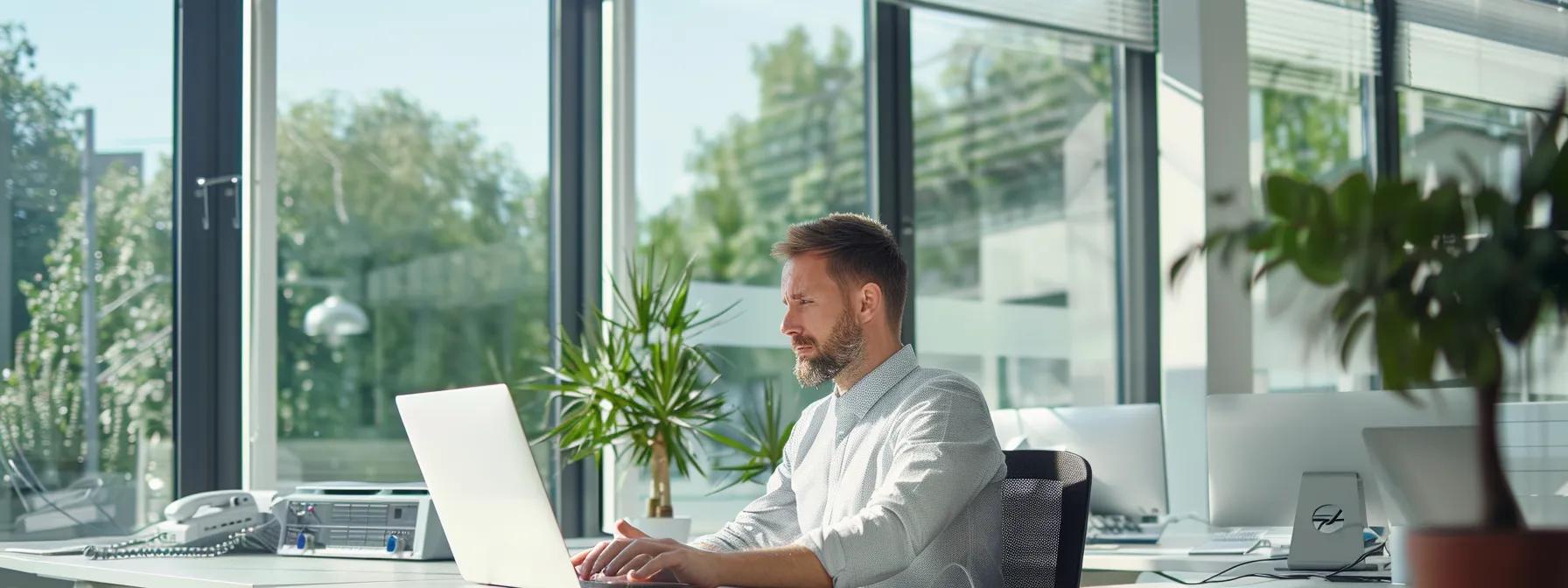a technician in a modern, well-lit office environment focuses intently on a high-tech air duct cleaning system, showcasing the efficient removal of dust and allergens from a ventilation shaft, emphasizing the importance of cleaner air for better health and hvac performance.