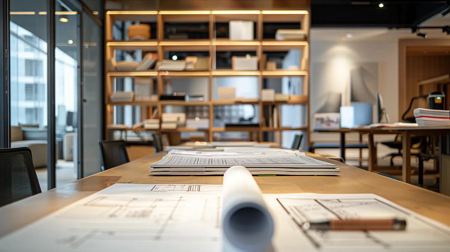 a thoughtfully arranged modern office space features open architectural blueprints spread across a sleek conference table, illuminated by industrial lighting, emphasizing the importance of clear communication and meticulous planning in home renovation projects. a thoughtfully arranged modern office space features open architectural blueprints spread across a sleek conference table, illuminated by industrial lighting, emphasizing the importance of clear communication and meticulous planning in home renovation projects.