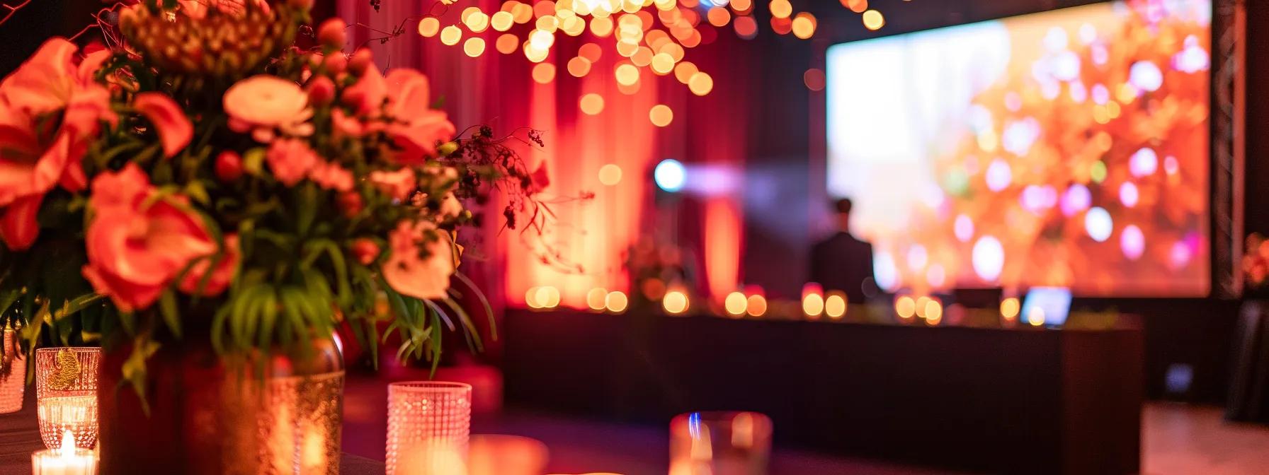 une salle de fête élégamment aménagée, avec des décorations sophistiquées et des tables soigneusement dressées, où un gestionnaire examine attentivement un tableau de budget sur un ordinateur portable, le tout baigné dans une lumière douce et chaleureuse. une salle de fête élégamment aménagée, avec des décorations sophistiquées et des tables soigneusement dressées, où un gestionnaire examine attentivement un tableau de budget sur un ordinateur portable, le tout baigné dans une lumière douce et chaleureuse.