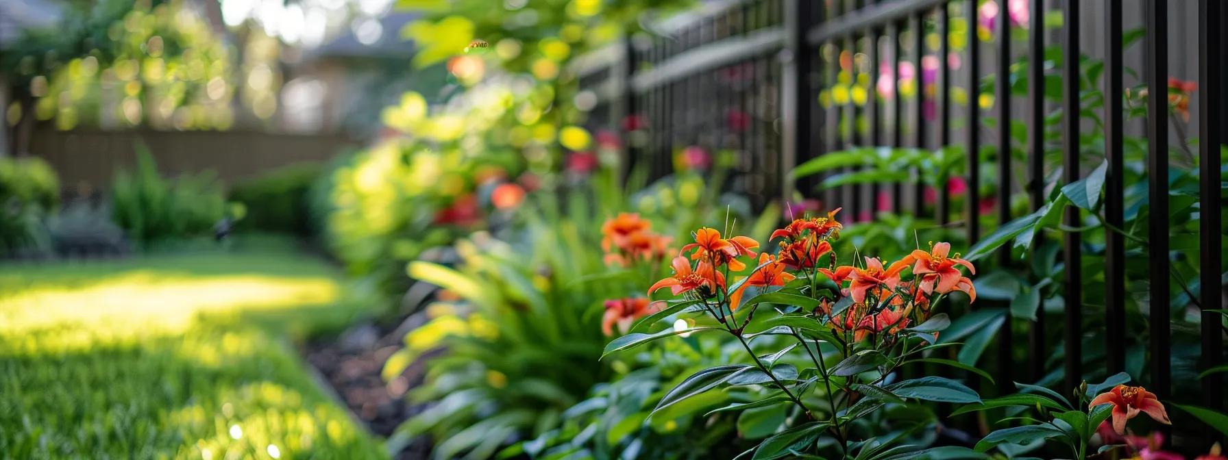 a vibrant and inviting yard features a durable aluminum fence that beautifully complements blooming flowers and lush greenery, symbolizing long-term investment and enhancement of property aesthetics under bright, natural sunlight. a vibrant and inviting yard features a durable aluminum fence that beautifully complements blooming flowers and lush greenery, symbolizing long-term investment and enhancement of property aesthetics under bright, natural sunlight.