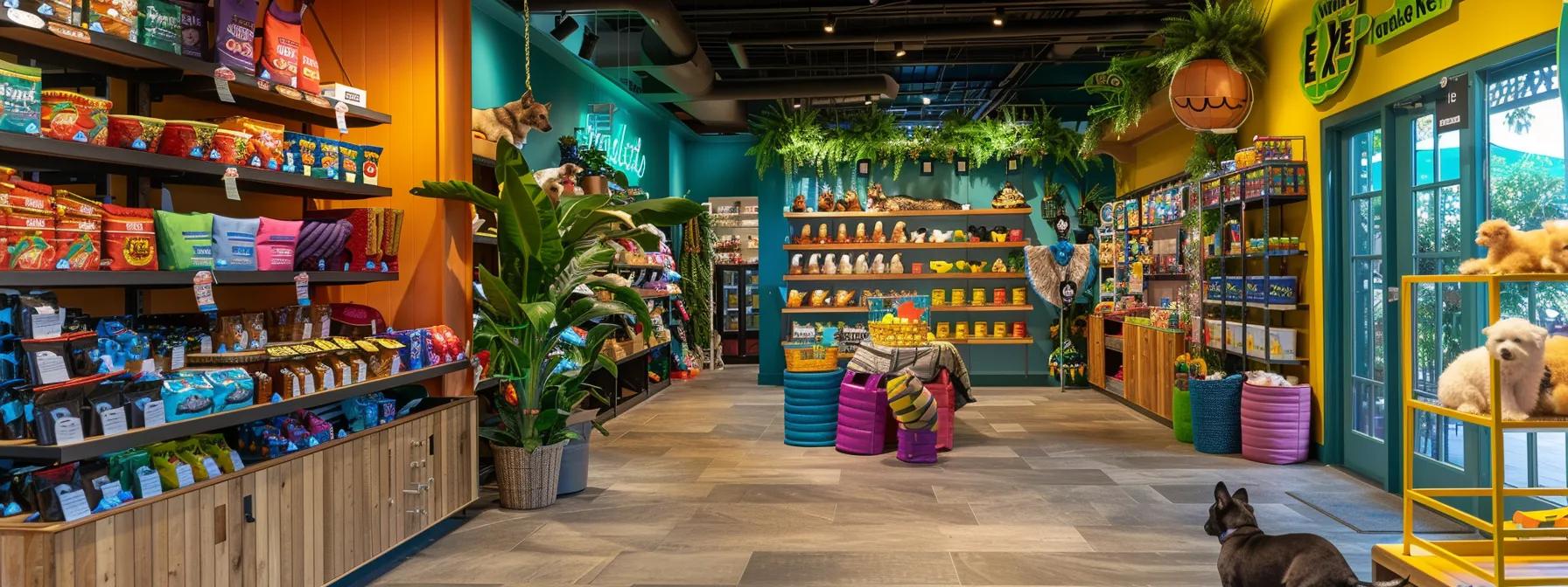 a vibrant and modern pet store interior showcases a colorful display of eco-friendly durable dog toys made from organic materials, inviting customers to explore sustainable options for their furry companions. a vibrant and modern pet store interior showcases a colorful display of eco-friendly durable dog toys made from organic materials, inviting customers to explore sustainable options for their furry companions.