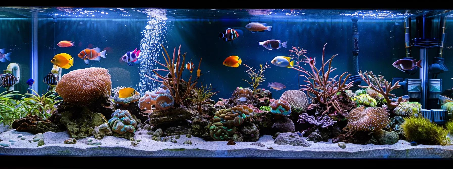 a vibrant aquarium displays clear water and healthy fish amidst bright led lights, while visible filtration equipment and tools for water testing and maintenance are strategically arranged on a sleek tank stand, illustrating effective aquarium care troubleshooting techniques. a vibrant aquarium displays clear water and healthy fish amidst bright led lights, while visible filtration equipment and tools for water testing and maintenance are strategically arranged on a sleek tank stand, illustrating effective aquarium care troubleshooting techniques.