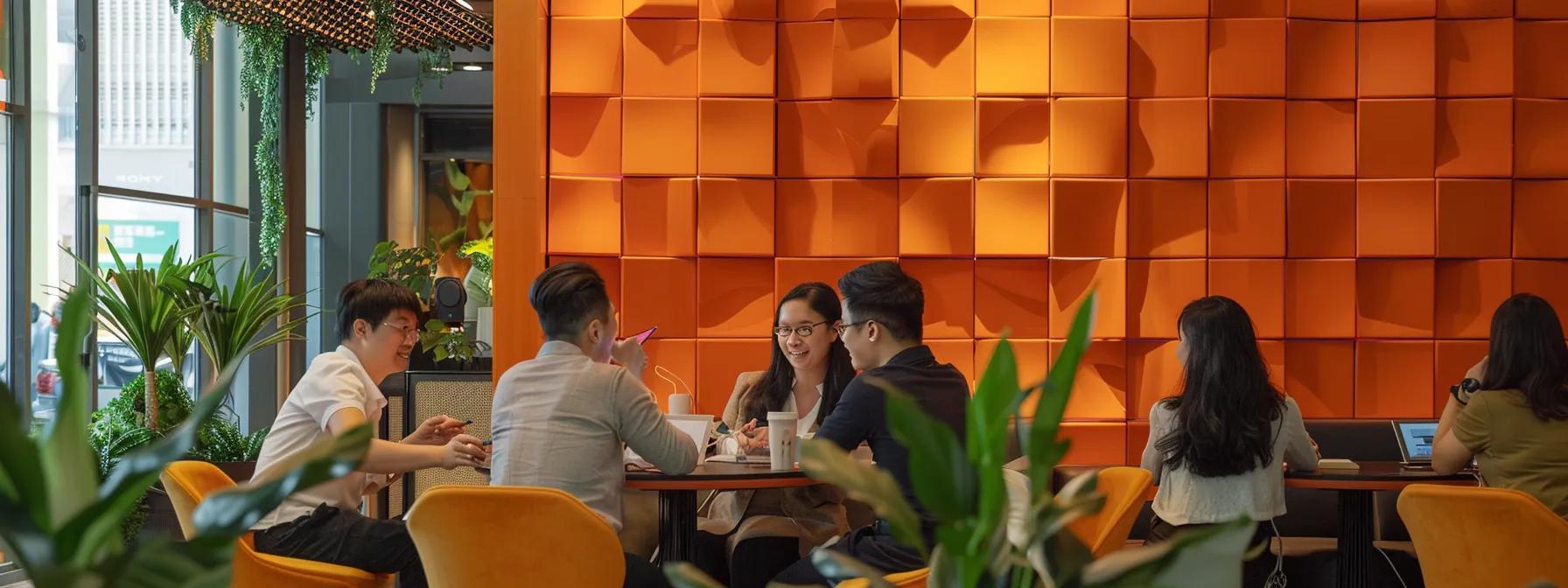 a vibrant conference room in singapore showcases a diverse group of professionals engaging in a dynamic team-building workshop, with culturally inspired decor emphasizing collaboration and interpersonal connections. a vibrant conference room in singapore showcases a diverse group of professionals engaging in a dynamic team-building workshop, with culturally inspired decor emphasizing collaboration and interpersonal connections.