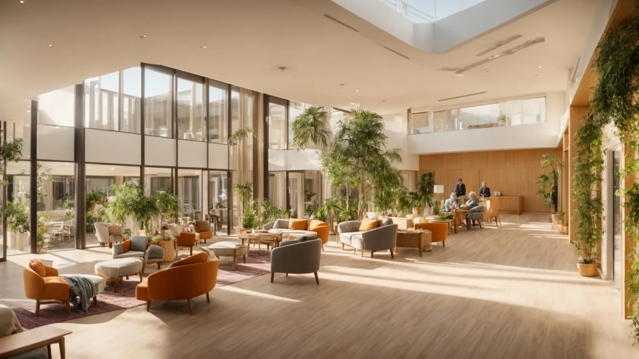 a vibrant, contemporary aged care facility bathed in warm lighting showcases elderly residents engaging in communal activities, surrounded by elegant interiors and a sense of community, emphasizing the importance of support networks and resources in enhancing their quality of life. a vibrant, contemporary aged care facility bathed in warm lighting showcases elderly residents engaging in communal activities, surrounded by elegant interiors and a sense of community, emphasizing the importance of support networks and resources in enhancing their quality of life.