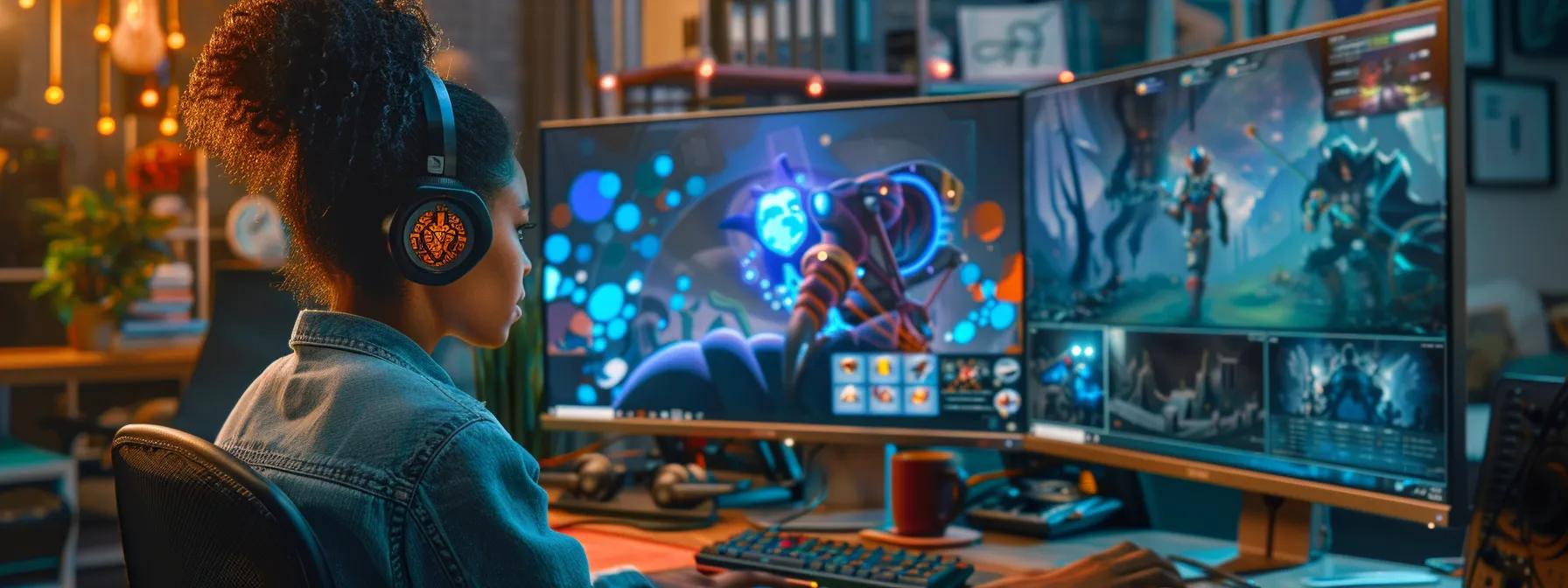 a vibrant digital workspace showcases a user intently engaging with an interactive character creation tool on a sleek monitor, with colorful fantasy illustrations and character stats displayed, embodying the excitement of crafting a dungeons and dragons character online. a vibrant digital workspace showcases a user intently engaging with an interactive character creation tool on a sleek monitor, with colorful fantasy illustrations and character stats displayed, embodying the excitement of crafting a dungeons and dragons character online.