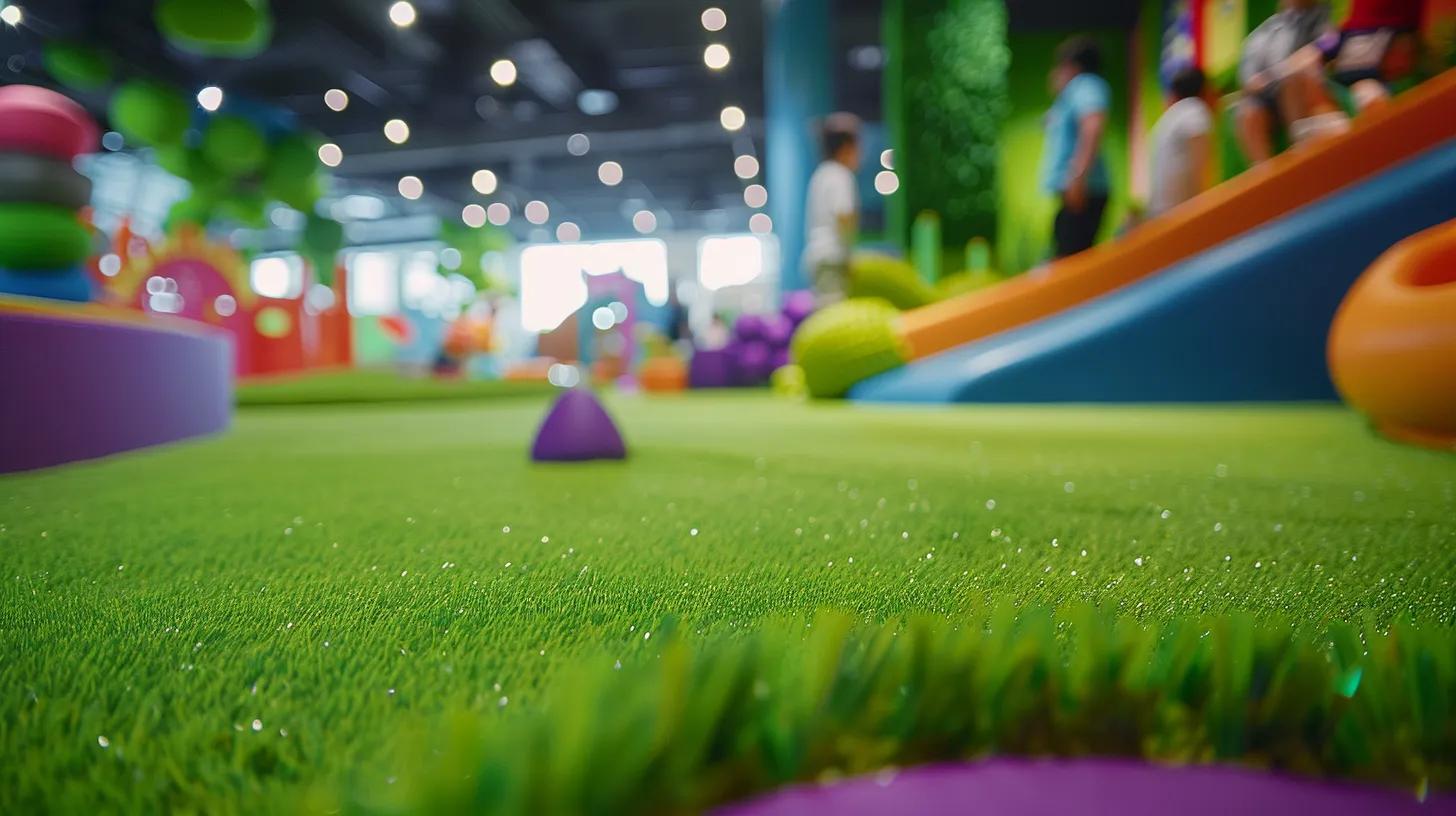 a vibrant indoor play area features durable synthetic grass with vivid colors and a smooth texture, surrounded by energetic children engaging in play, highlighting the resilience and aesthetic appeal of the turf under bright, focused artificial lighting. a vibrant indoor play area features durable synthetic grass with vivid colors and a smooth texture, surrounded by energetic children engaging in play, highlighting the resilience and aesthetic appeal of the turf under bright, focused artificial lighting.