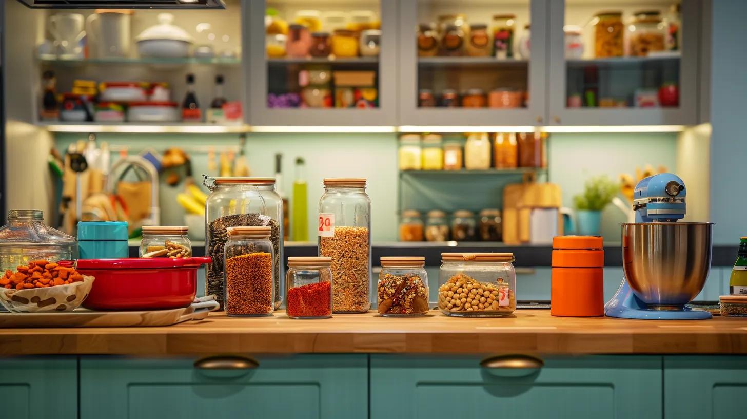 a vibrant kitchen countertop filled with an array of colorful, labeled ingredients for dog treats, showcasing a safe and organized preparation space for chicken jerky recipes. a vibrant kitchen countertop filled with an array of colorful, labeled ingredients for dog treats, showcasing a safe and organized preparation space for chicken jerky recipes.