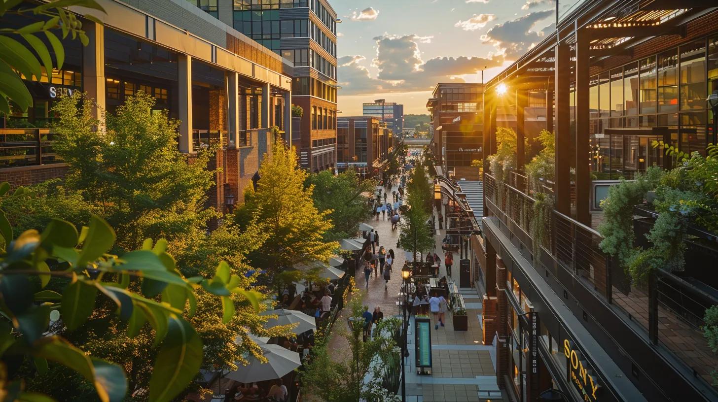 a vibrant knoxville cityscape showcases a modern retail space bustling with customers, illuminated by golden hour sunlight and framed by lush greenery, highlighting the success of revitalized business projects. a vibrant knoxville cityscape showcases a modern retail space bustling with customers, illuminated by golden hour sunlight and framed by lush greenery, highlighting the success of revitalized business projects.