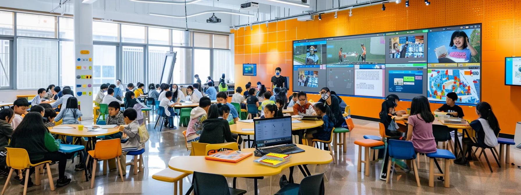 a vibrant, modern classroom bustling with students engaged in interactive learning activities, showcasing a variety of educational resources such as digital screens displaying gamified lessons, hands-on kits scattered on colorful tables, and traditional books and puzzles promoting cognitive and problem-solving skills. a vibrant, modern classroom bustling with students engaged in interactive learning activities, showcasing a variety of educational resources such as digital screens displaying gamified lessons, hands-on kits scattered on colorful tables, and traditional books and puzzles promoting cognitive and problem-solving skills.