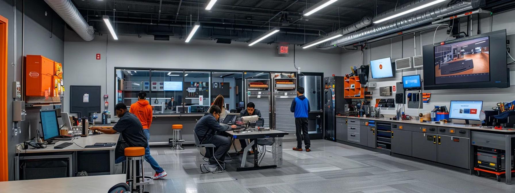 a vibrant, modern hvac training center in maryland showcases students engaged in hands-on learning with advanced equipment against sleek, industrial-style decor and informative wall displays. a vibrant, modern hvac training center in maryland showcases students engaged in hands-on learning with advanced equipment against sleek, industrial-style decor and informative wall displays.