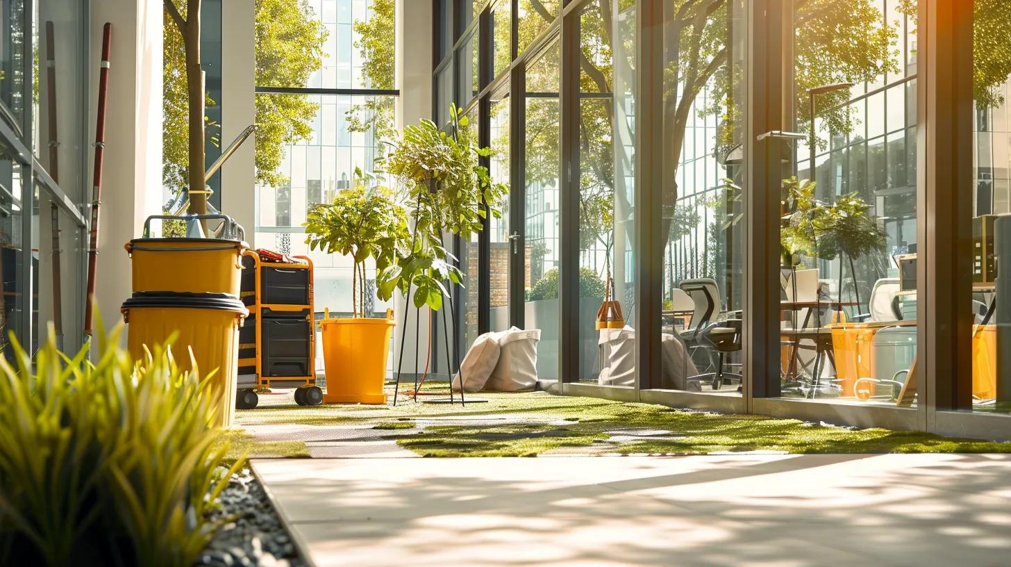 a vibrant office scene showcasing a local landscape maintenance team in action, carefully tending to a well-manicured commercial property, with tools and equipment arranged neatly, highlighting their expertise and precision in enhancing urban spaces. a vibrant office scene showcasing a local landscape maintenance team in action, carefully tending to a well-manicured commercial property, with tools and equipment arranged neatly, highlighting their expertise and precision in enhancing urban spaces.