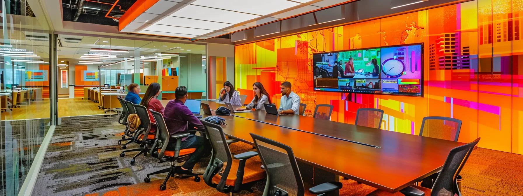 a vibrant office setting shows a diverse team of marketing professionals gathered around a sleek conference table, engaging in a dynamic brainstorming session with digital devices displaying targeted online campaign analytics and localized advertising strategies tailored for childcare centers. a vibrant office setting shows a diverse team of marketing professionals gathered around a sleek conference table, engaging in a dynamic brainstorming session with digital devices displaying targeted online campaign analytics and localized advertising strategies tailored for childcare centers.