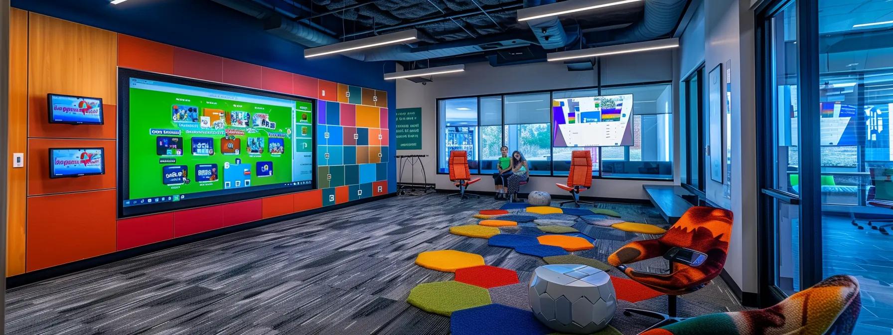 a vibrant office space showcases parents engaging with a large screen displaying a colorful, user-friendly digital directory of local businesses in the alpharetta area, fostering community connections through interactive webinars and information sharing. a vibrant office space showcases parents engaging with a large screen displaying a colorful, user-friendly digital directory of local businesses in the alpharetta area, fostering community connections through interactive webinars and information sharing.