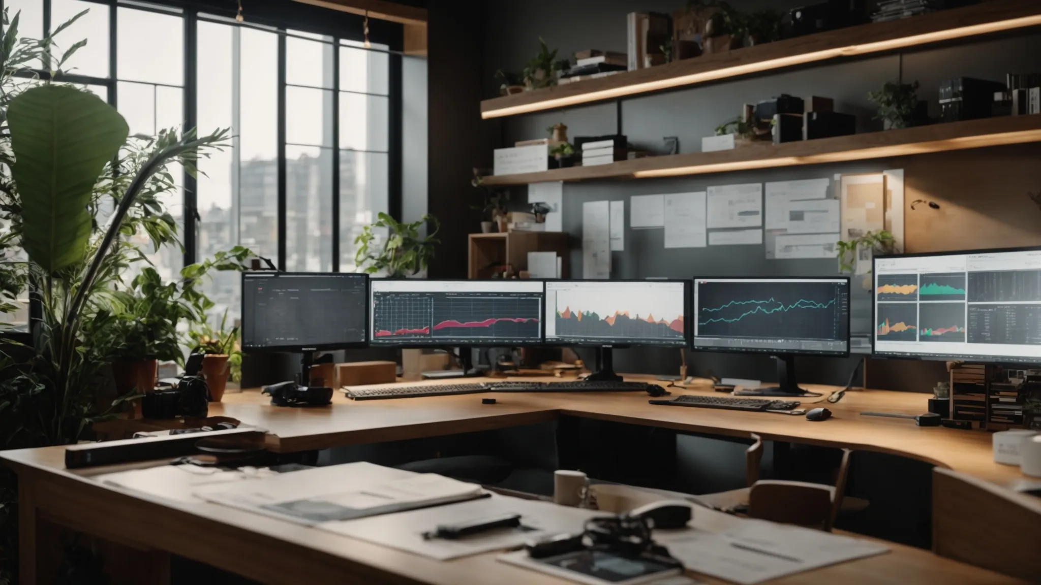 a vibrant, organized workspace showcases a detailed construction budget on a large monitor, surrounded by tools and charts that highlight strategic budgeting techniques, illuminated by natural light streaming through a nearby window. a vibrant, organized workspace showcases a detailed construction budget on a large monitor, surrounded by tools and charts that highlight strategic budgeting techniques, illuminated by natural light streaming through a nearby window.