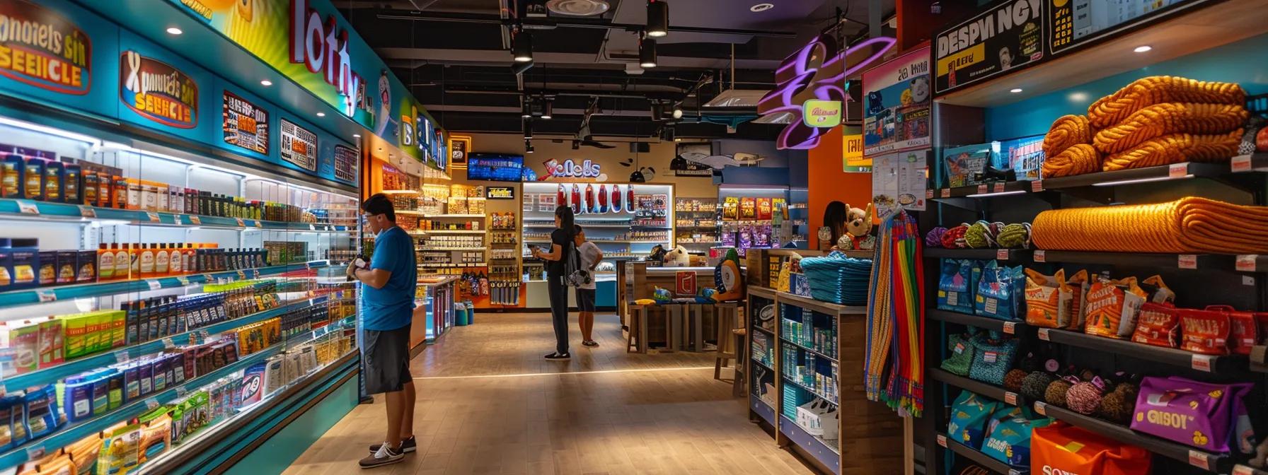 a vibrant pet supply store interior showcases an array of colorful nylon and cotton rope toys displayed prominently, with a discerning pet owner examining the durable, safety-certified options amidst playful branding and informative signs. a vibrant pet supply store interior showcases an array of colorful nylon and cotton rope toys displayed prominently, with a discerning pet owner examining the durable, safety-certified options amidst playful branding and informative signs.