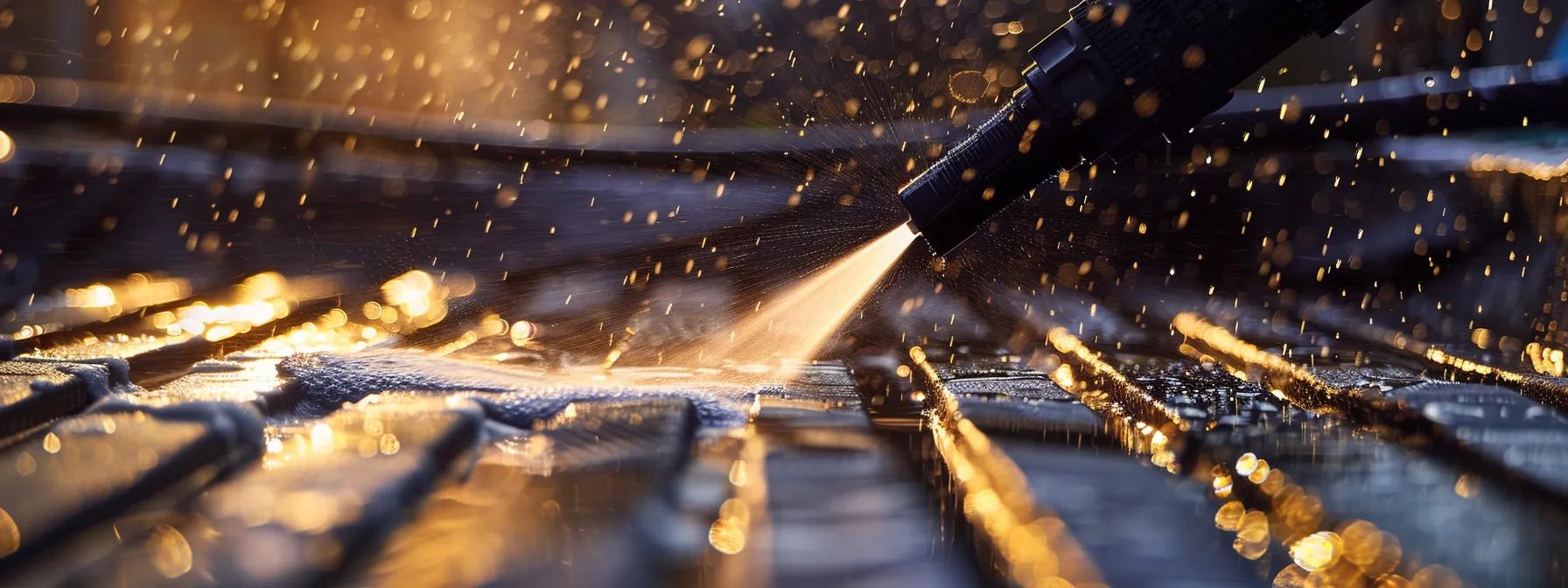 a vibrant pressure washer sprays glistening water onto a weathered roof, revealing the transformative power of expertly mixed cleaning solutions. a vibrant pressure washer sprays glistening water onto a weathered roof, revealing the transformative power of expertly mixed cleaning solutions.