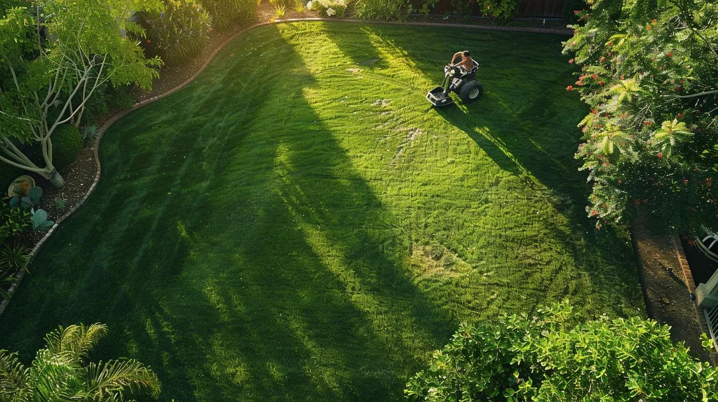 a vibrant residential lawn bustling with activity shows a person engaged in meticulous lawn care practices, equipped with tools for watering and fertilization amidst a freshly aerated and overseeded landscape, set in a well-maintained urban backyard. a vibrant residential lawn bustling with activity shows a person engaged in meticulous lawn care practices, equipped with tools for watering and fertilization amidst a freshly aerated and overseeded landscape, set in a well-maintained urban backyard.