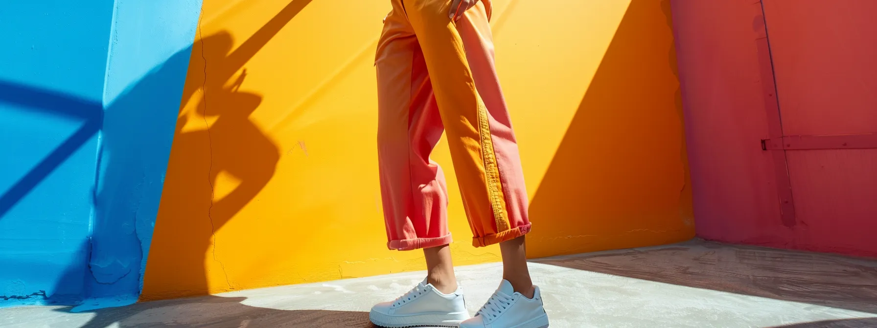 a vibrant summer ensemble featuring stacked joggers paired with a breezy top, bold colors, and stylish footwear, perfect for a festival or outdoor event. a vibrant summer ensemble featuring stacked joggers paired with a breezy top, bold colors, and stylish footwear, perfect for a festival or outdoor event.