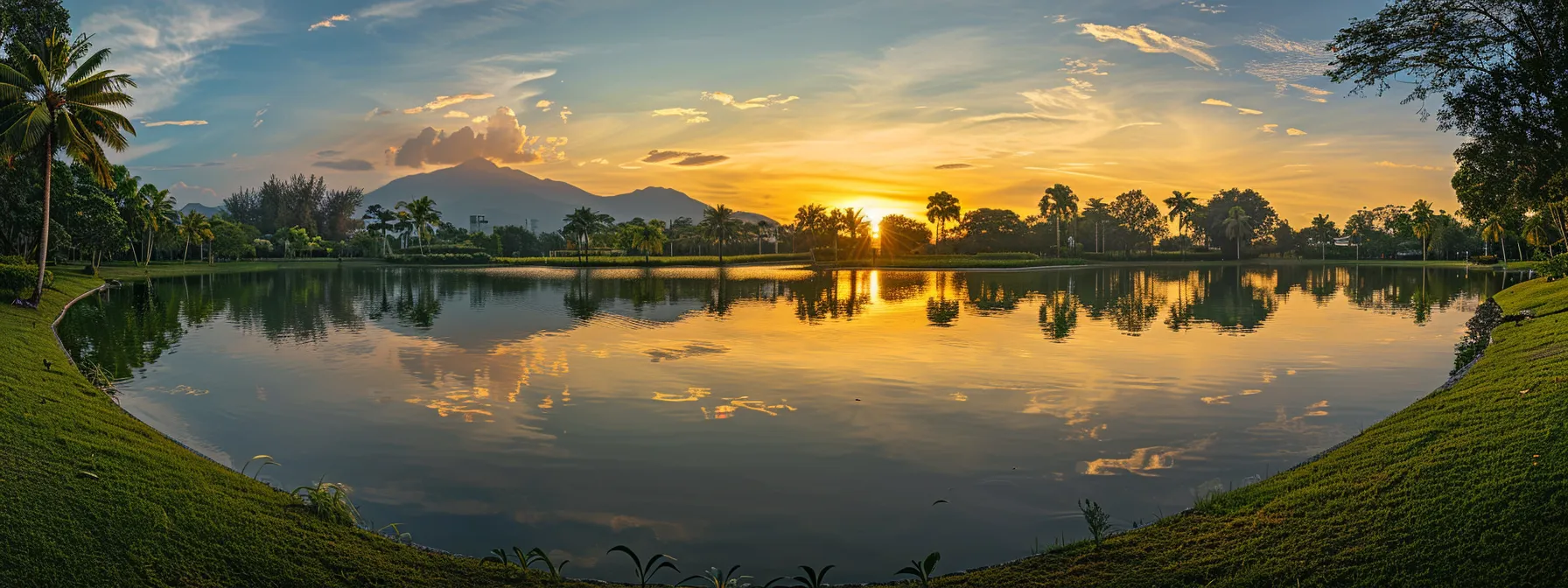 a vibrant sunset casts a golden glow over a serene lake, surrounded by lush greenery and silhouetted mountains reflecting softly on the water's surface. a vibrant sunset casts a golden glow over a serene lake, surrounded by lush greenery and silhouetted mountains reflecting softly on the water's surface.