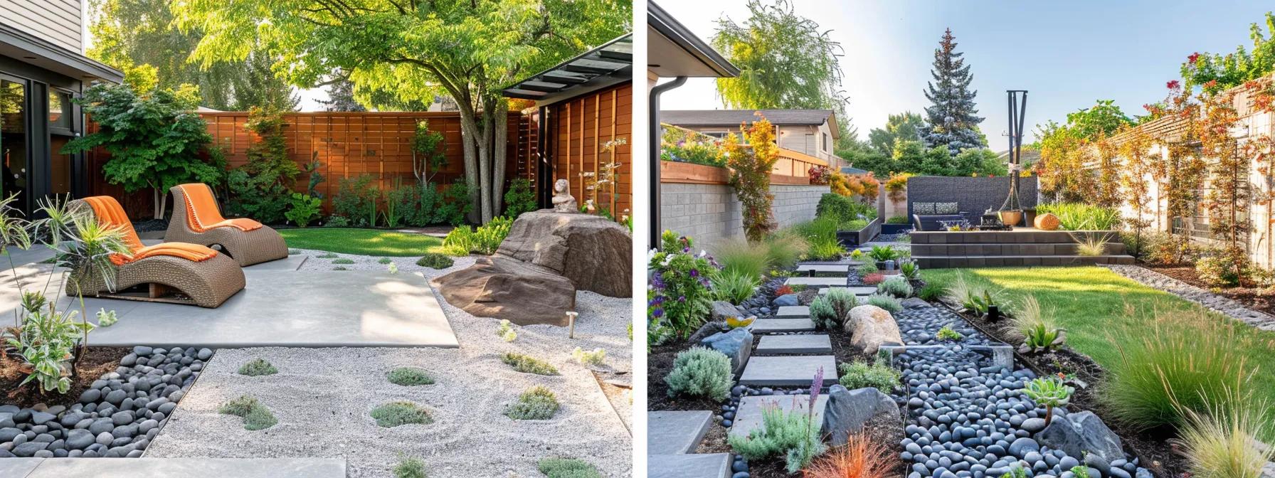 a vibrant urban backyard transformation in idaho falls showcases elegant landscaping with lush gardens, decorative pathways, and contemporary outdoor furniture, highlighting the striking before-and-after contrast of residential design excellence. a vibrant urban backyard transformation in idaho falls showcases elegant landscaping with lush gardens, decorative pathways, and contemporary outdoor furniture, highlighting the striking before-and-after contrast of residential design excellence.