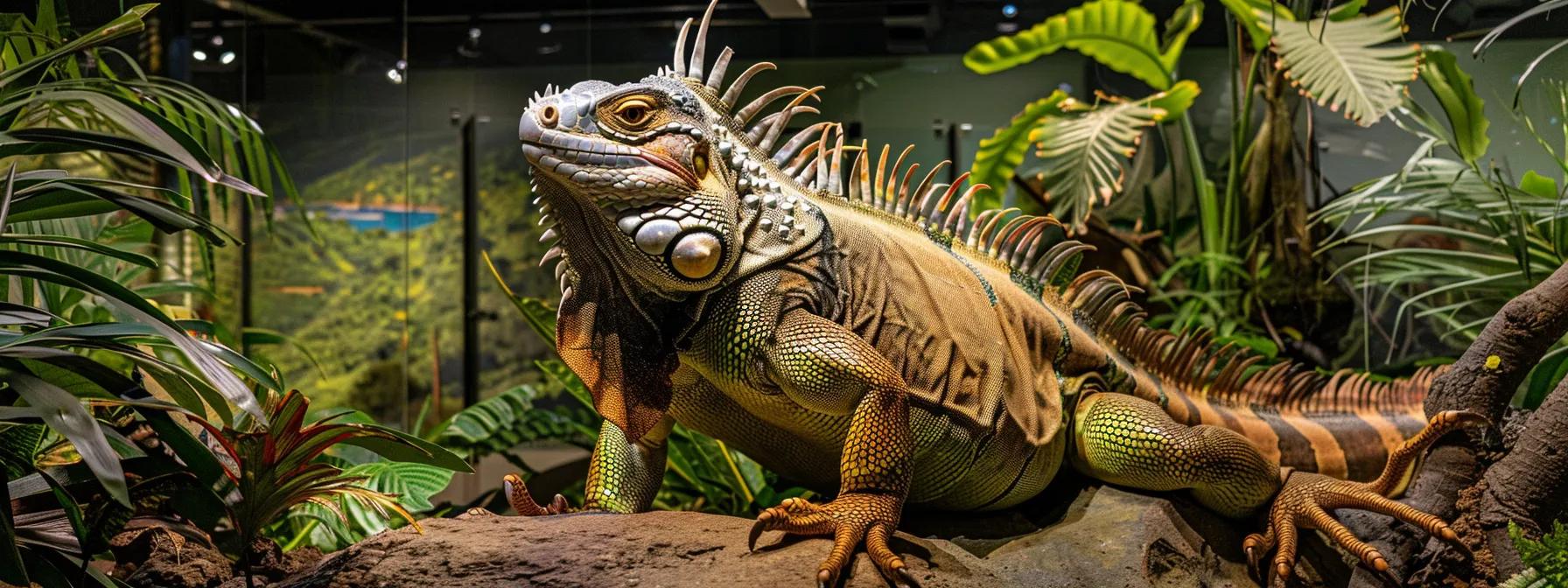 a visually captivating indoor exhibit showcasing diverse iguana enclosures, each meticulously designed to replicate tropical rainforests, arid deserts, and rocky coastal habitats, highlighting the unique adaptations of various iguana species in an educational setting. a visually captivating indoor exhibit showcasing diverse iguana enclosures, each meticulously designed to replicate tropical rainforests, arid deserts, and rocky coastal habitats, highlighting the unique adaptations of various iguana species in an educational setting.