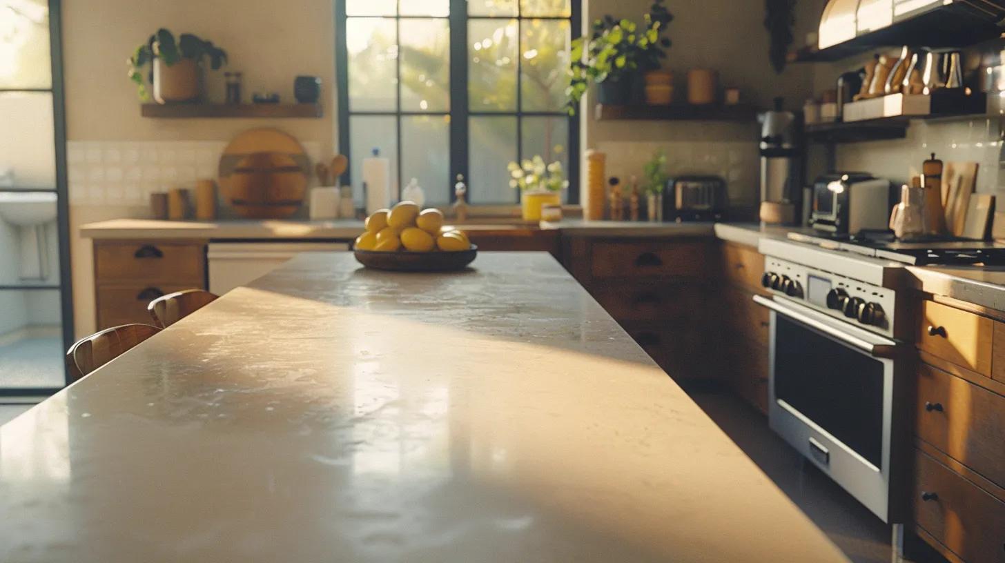 a visually striking kitchen scene showcases a pristine countertop contrasting with noticeably dirty appliances and stained surfaces, emphasizing the urgent need for a deep cleaning after hosting guests.