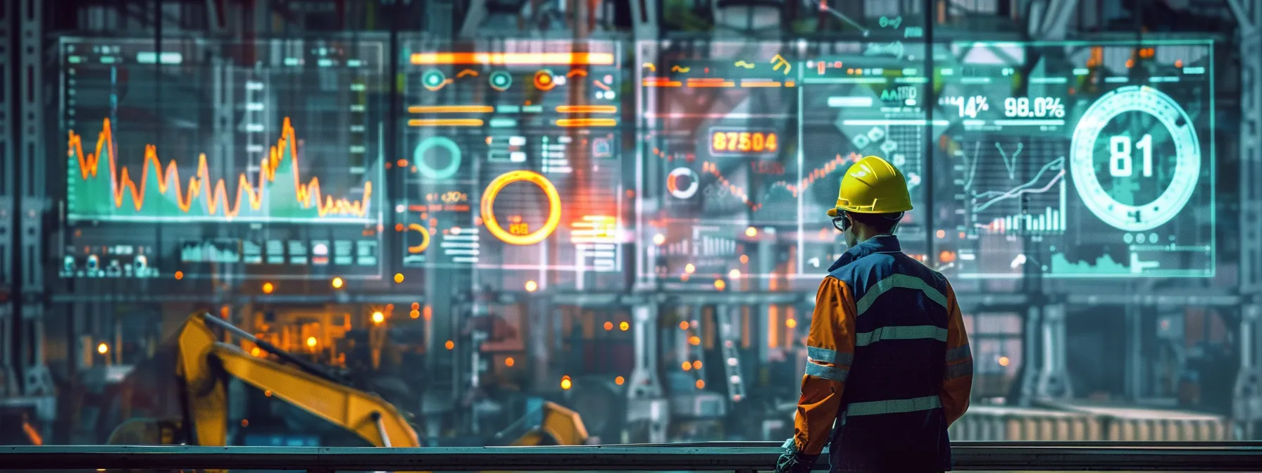 a visually striking scene depicts a demolition contractor analyzing vibrant graphs and metrics on a sleek digital interface, emphasizing the theme of data-driven strategy adaptation amidst a backdrop of a bustling construction site. a visually striking scene depicts a demolition contractor analyzing vibrant graphs and metrics on a sleek digital interface, emphasizing the theme of data-driven strategy adaptation amidst a backdrop of a bustling construction site.
