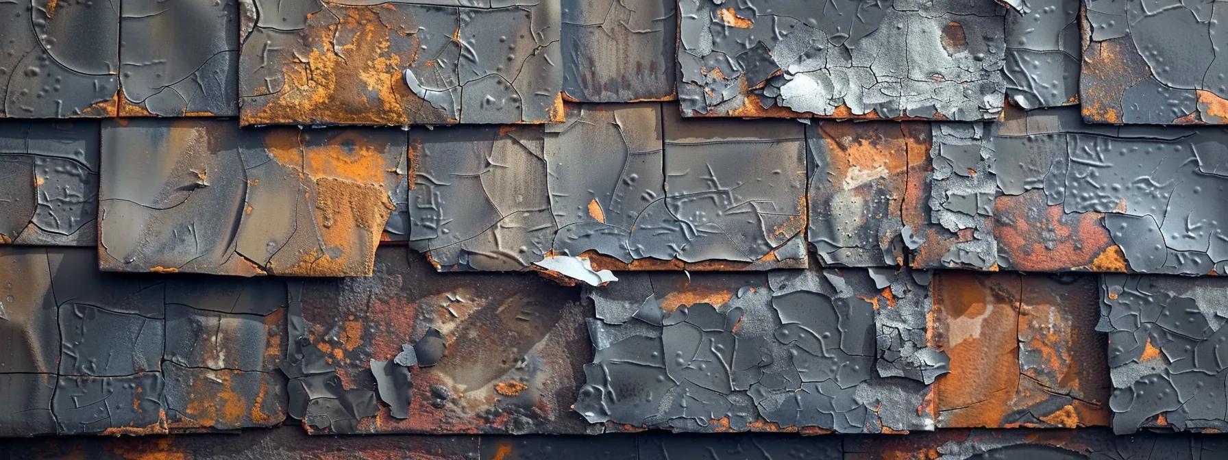 a visually striking urban rooftop scene showcases various types of roof damage, with close-up details of weathered shingles, cracked tiles, and rusted metal panels under dramatic, overhead lighting. a visually striking urban rooftop scene showcases various types of roof damage, with close-up details of weathered shingles, cracked tiles, and rusted metal panels under dramatic, overhead lighting.