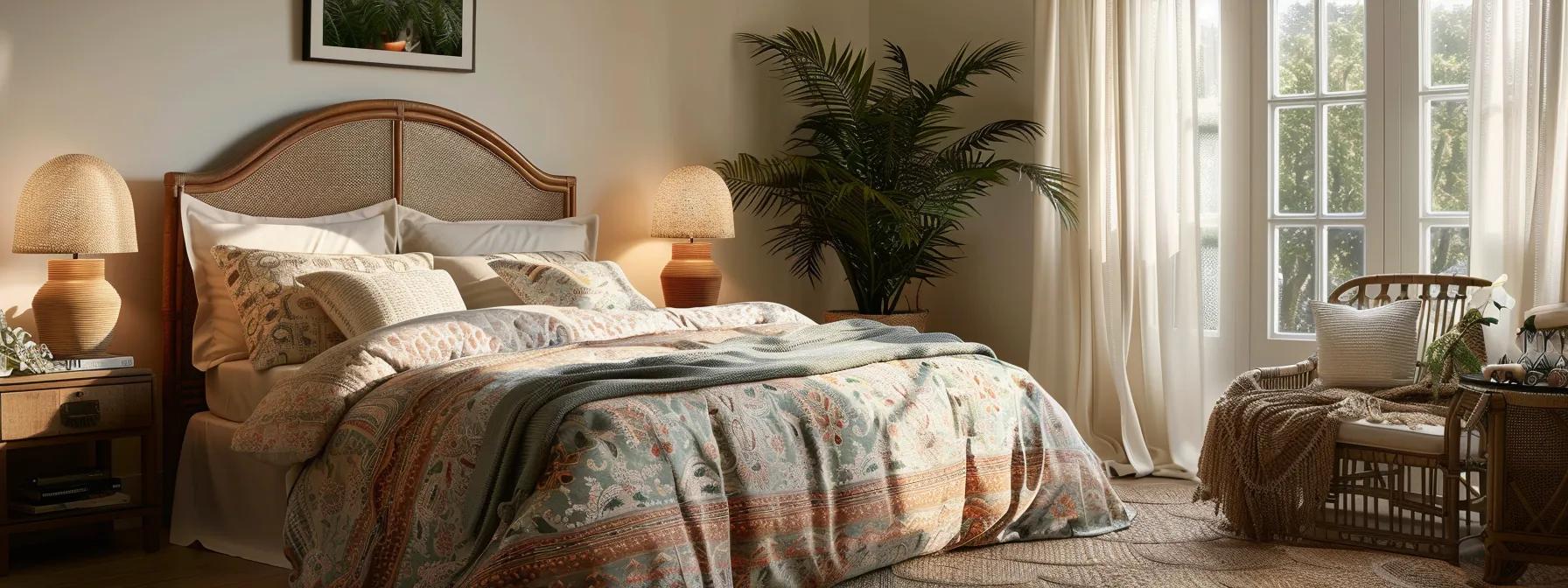 a warmly lit, tastefully decorated bedroom featuring layered textiles, soft color palettes, and inviting furnishings creates an intimate oasis designed for relaxation and rejuvenation.