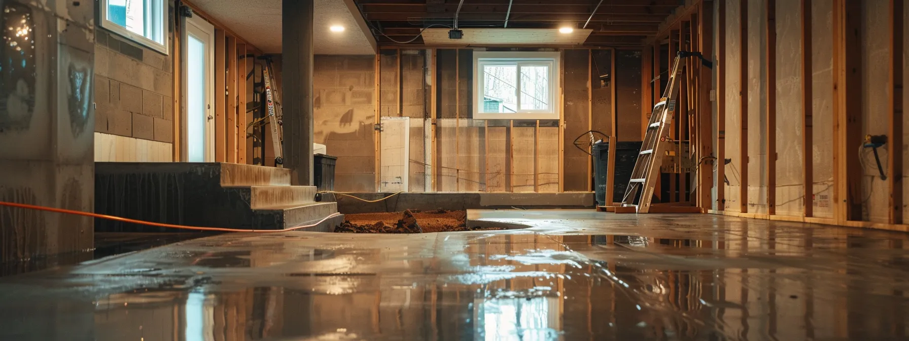 a well-lit basement showcases the waterproofing process in action, featuring exposed concrete walls while a contractor expertly applies a waterproofing membrane and installs a french drain, exemplifying a clean and professional workspace dedicated to preventing water damage. a well-lit basement showcases the waterproofing process in action, featuring exposed concrete walls while a contractor expertly applies a waterproofing membrane and installs a french drain, exemplifying a clean and professional workspace dedicated to preventing water damage.