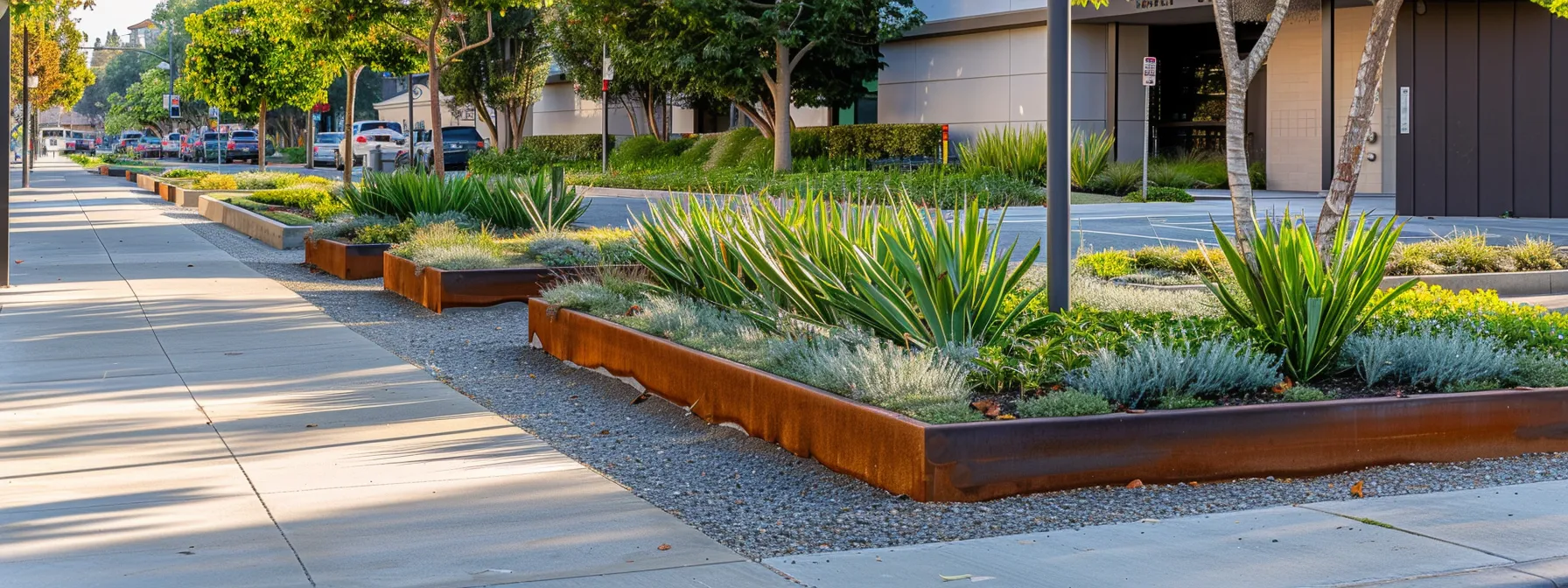 a well-structured urban curb in sacramento, showcasing precise lines and durable materials, effectively directing stormwater runoff while elegantly defining property boundaries amidst clean, well-maintained sidewalks.