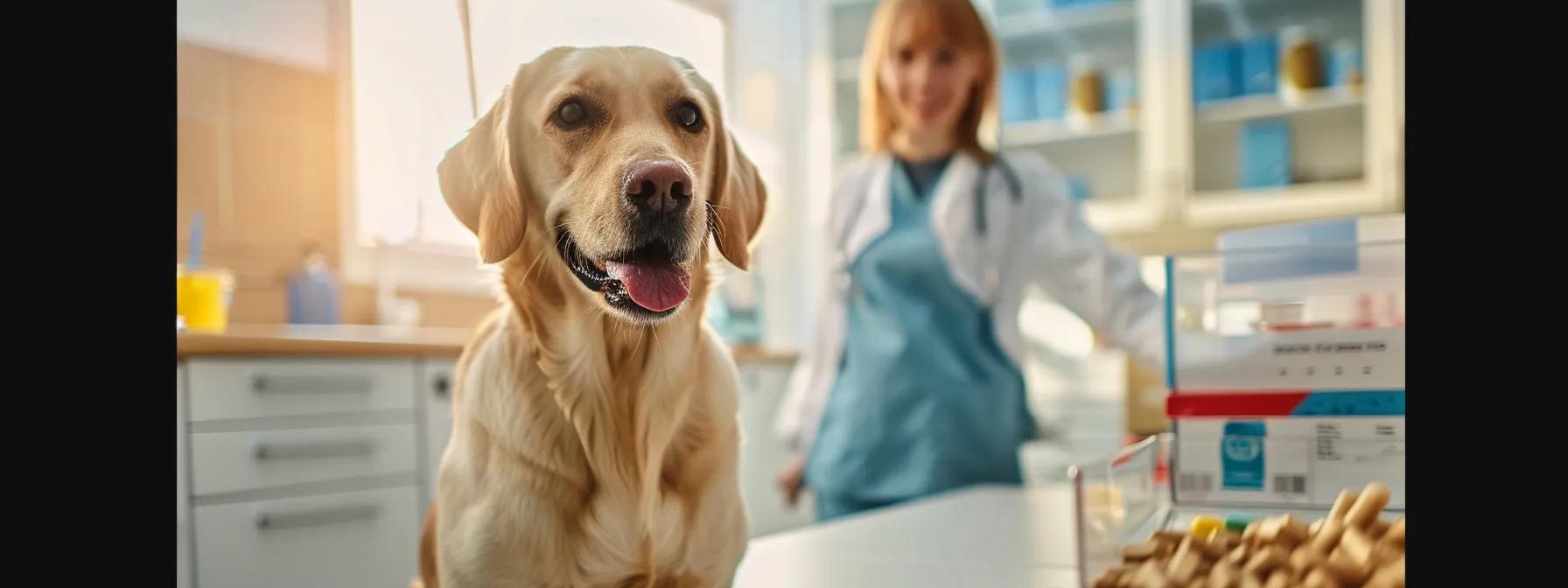 a well-lit veterinary clinic features an attentive dog sitting on a clean examination table, gleefully engaging with a colorful box of dental chew treats displayed prominently, conveying an atmosphere of safety and care in pet dental health practices. a well-lit veterinary clinic features an attentive dog sitting on a clean examination table, gleefully engaging with a colorful box of dental chew treats displayed prominently, conveying an atmosphere of safety and care in pet dental health practices.