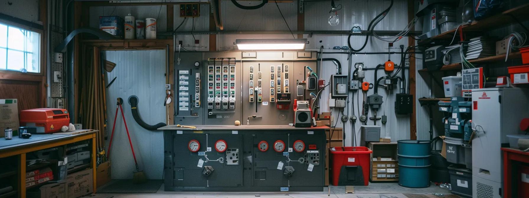a well-organized workshop setting showcases a professional installation of heat lamp thermostats, highlighting safety precautions such as a fire extinguisher nearby, clear spacing from combustible materials, and visible safety gear, all under bright, focused artificial lighting that emphasizes the importance of electrical safety. a well-organized workshop setting showcases a professional installation of heat lamp thermostats, highlighting safety precautions such as a fire extinguisher nearby, clear spacing from combustible materials, and visible safety gear, all under bright, focused artificial lighting that emphasizes the importance of electrical safety.