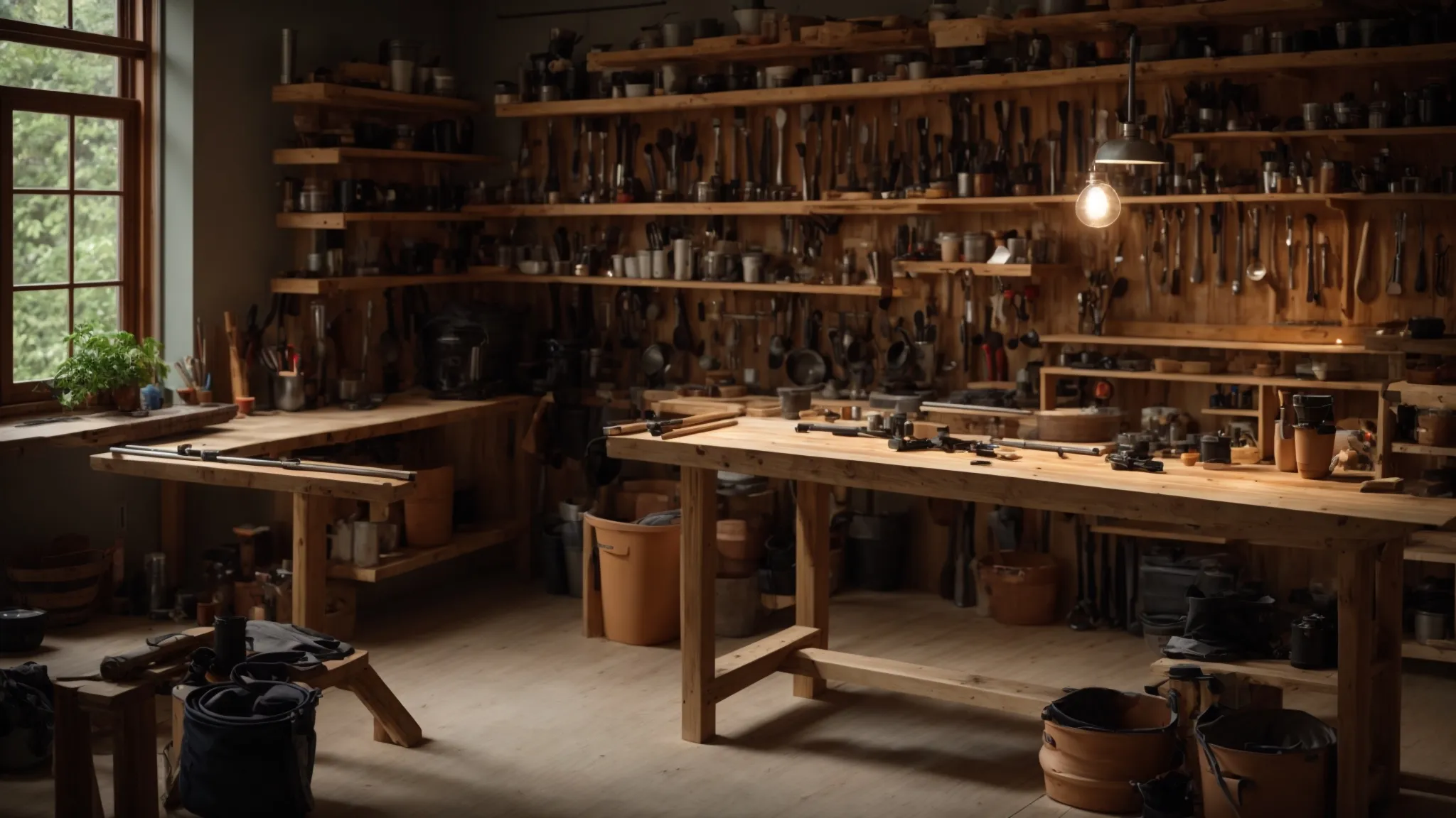 a well-organized workshop bathed in warm, natural light showcases a pristine array of renovation tools neatly arranged on a sturdy wooden workbench, highlighting the importance of maintenance and care in home improvement projects. a well-organized workshop bathed in warm, natural light showcases a pristine array of renovation tools neatly arranged on a sturdy wooden workbench, highlighting the importance of maintenance and care in home improvement projects.