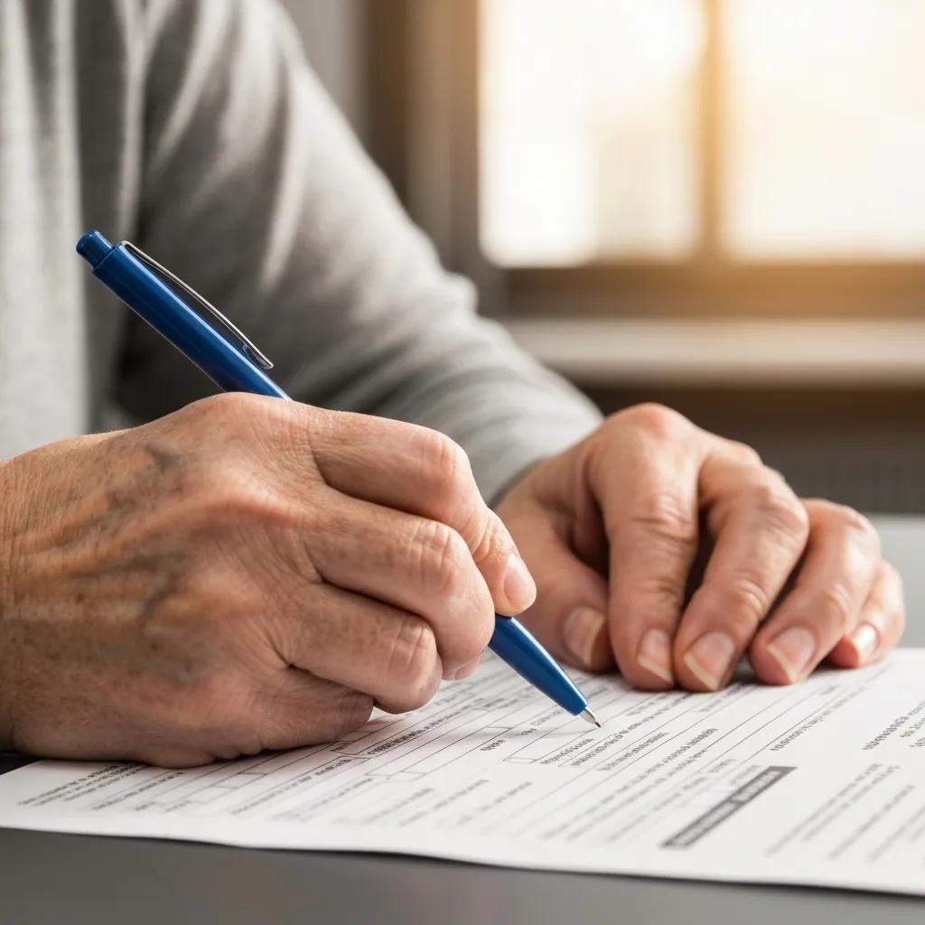 Manos completando un formulario bancario, destacando la importancia de la documentaci&oacute;n en la gesti&oacute;n de cuentas